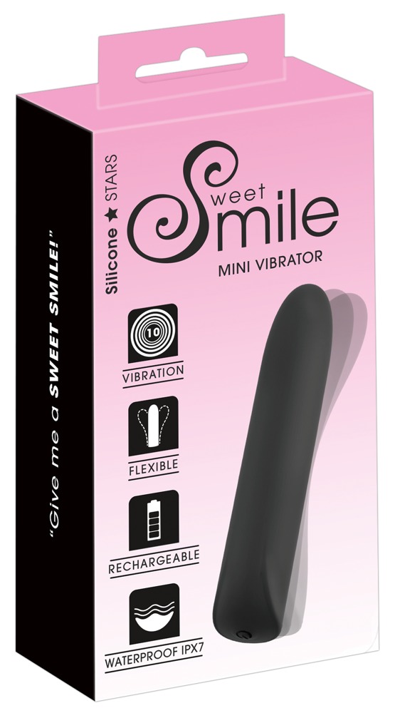 Sweet Smile Mini Vibrator Negru – Flexibil, Impermeabil și Reîncărcabil