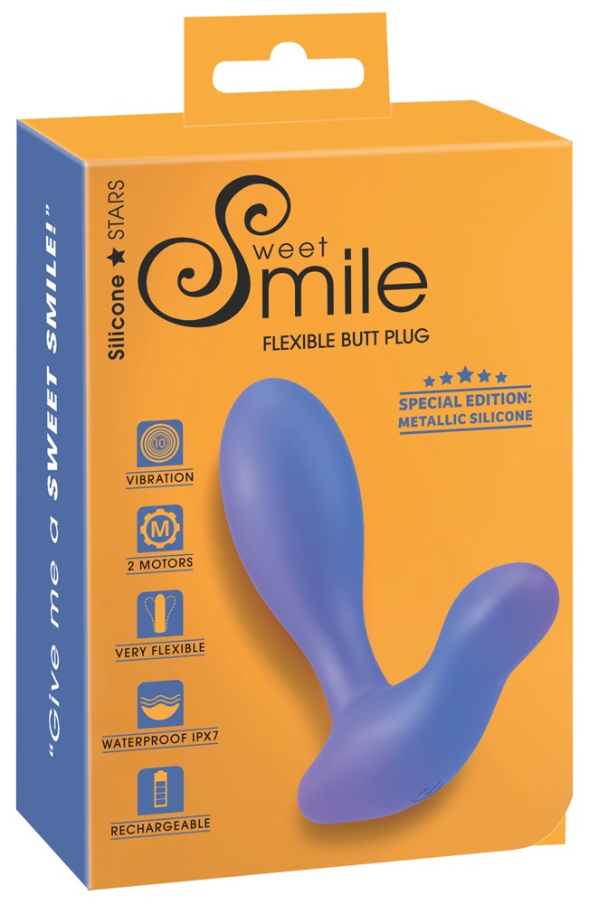 Sweet Smile Flexible Butt Plug Vibrator cu 2 Motoare pentru Prostată și Perineu, Metallic