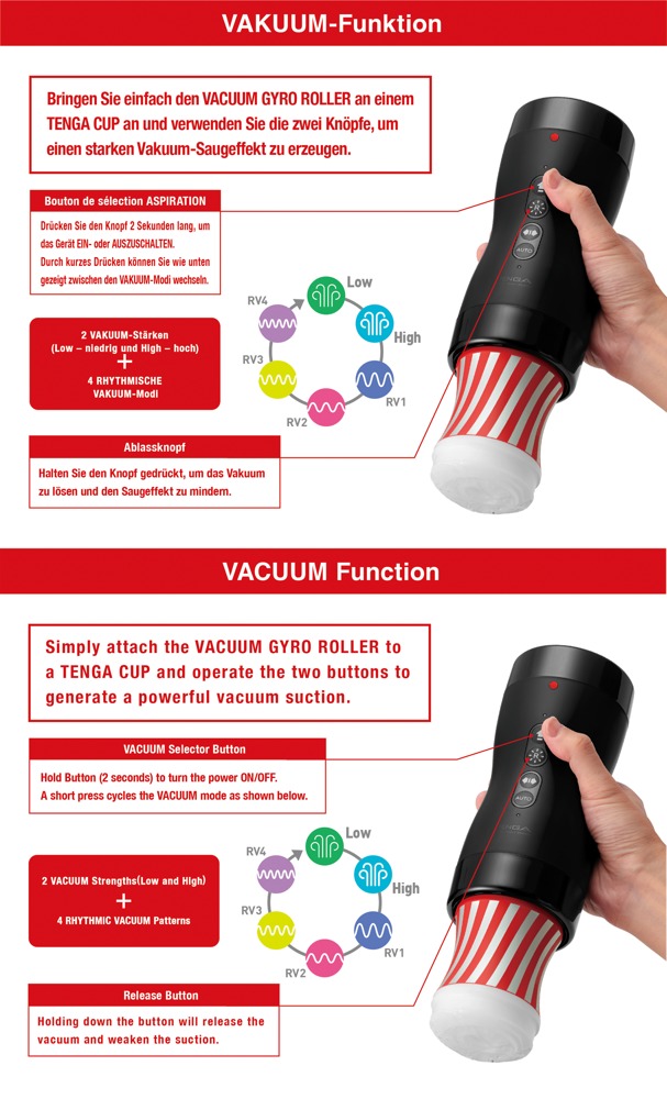 Tenga Vacuum Gyro Roller Masturbator Automat cu Rotație și Aspirație - imagine 3