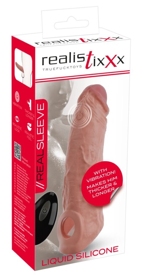 Realistixxx Vibrant Penis Sleeve cu Vibrații și Extensie 6,5 cm