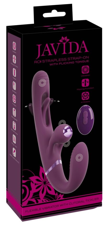 Javida Curea-on Fără Ham Flic Vibrator Dublu cu Flicking Tongue și Telecomandă