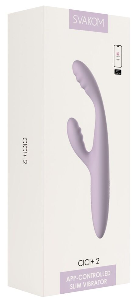 SVAKOM Cici+ 2 Pastel Lilac Vibrator rabbit pentru punctul G și clitoris cu încălzire și control prin aplicație