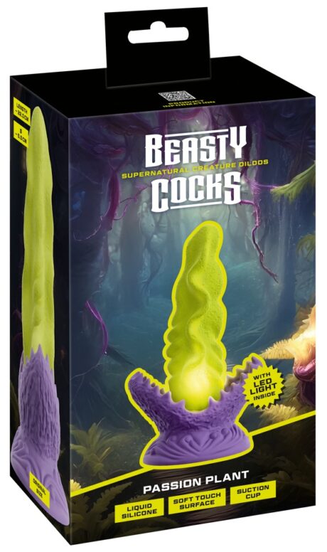 Beasty Cocks Passionate Plant Dildo cu LED, Ventuză și 10 Moduri de Lumină, 22 cm