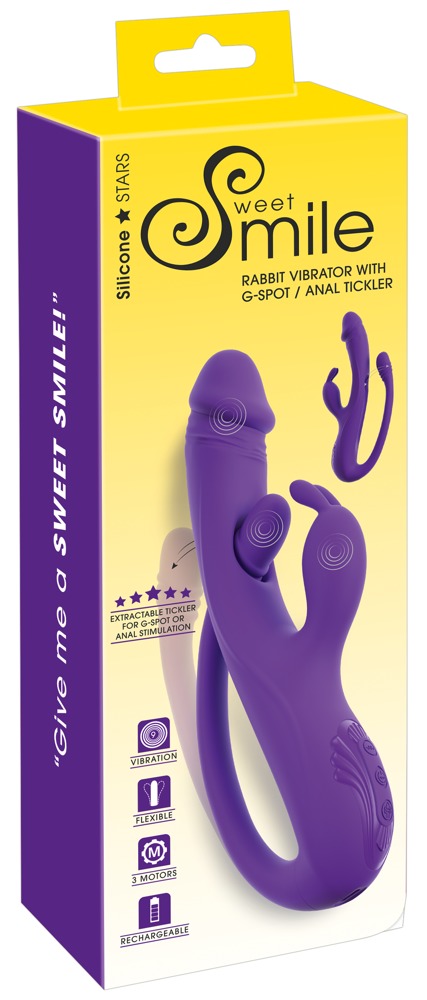 Vibrator Rabbit Sweet Smile cu Stimulator G-Spot și Anal, 3 Motoare
