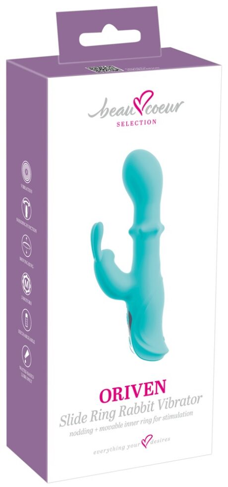 Vibrator Rabbit beau cœur ORIVEN Slide Ring cu Vibrații, Mișcare Oscilantă și Inel Mobil