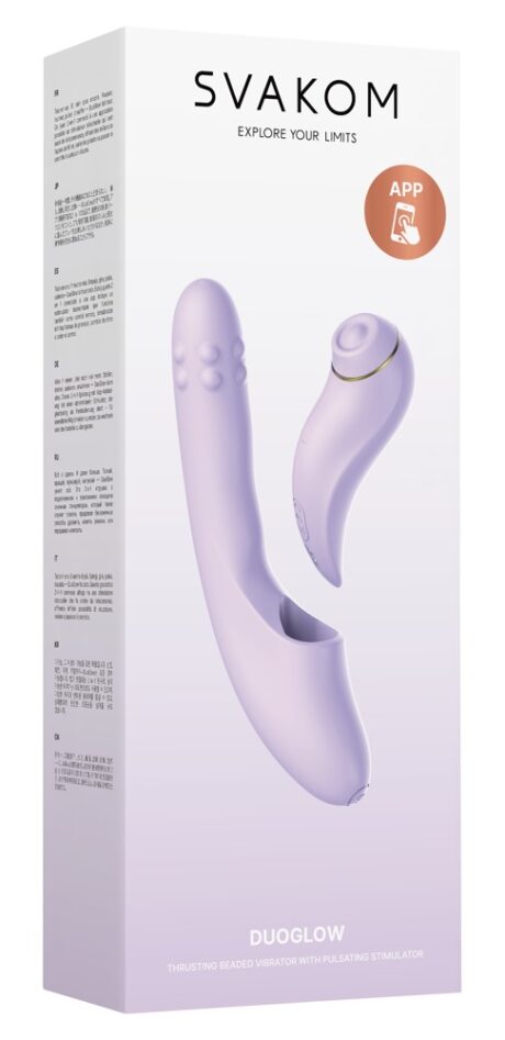 SVAKOM DuoGlow Pastel Lilac Vibrator cu thrust stimulator clitoridian încălzire și control prin aplicație