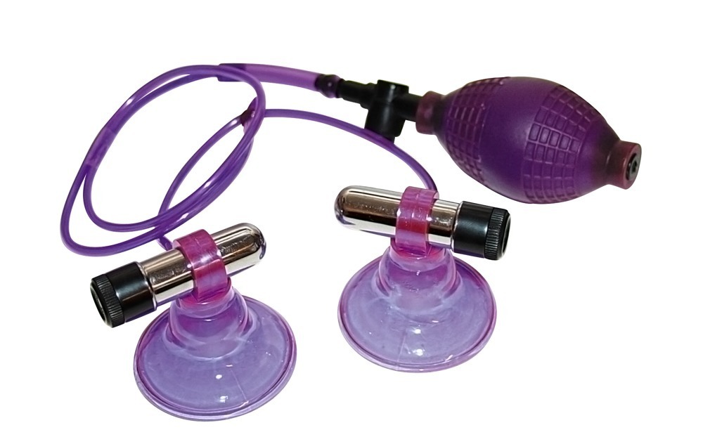 Nipple Sucker Ultraviolet Set 2 Piese cu Vibrații și Pompă Manuală - imagine 2