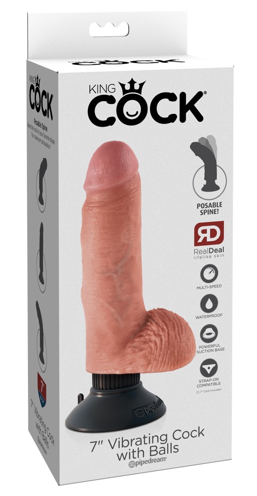 King Cock 7 Inch Vibrator Realist Flexibil cu Ventuză