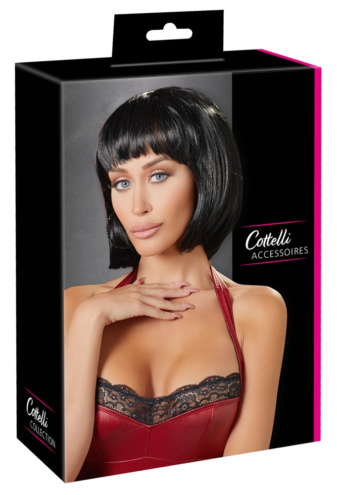 Perucă Bob Neagră cu Breton 28 cm