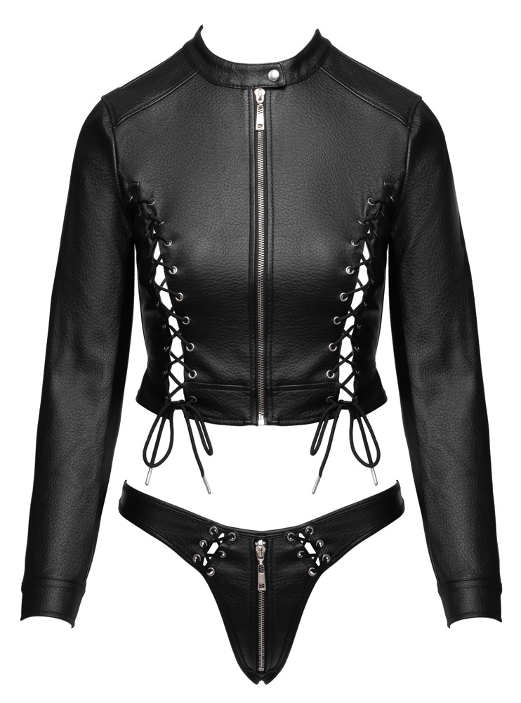 Top și Tanga Cottelli PARTY din Imitație de Piele cu Fermoar - imagine 8