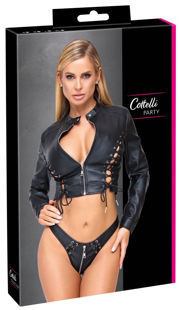 Top și Tanga Cottelli PARTY din Imitație de Piele cu Fermoar