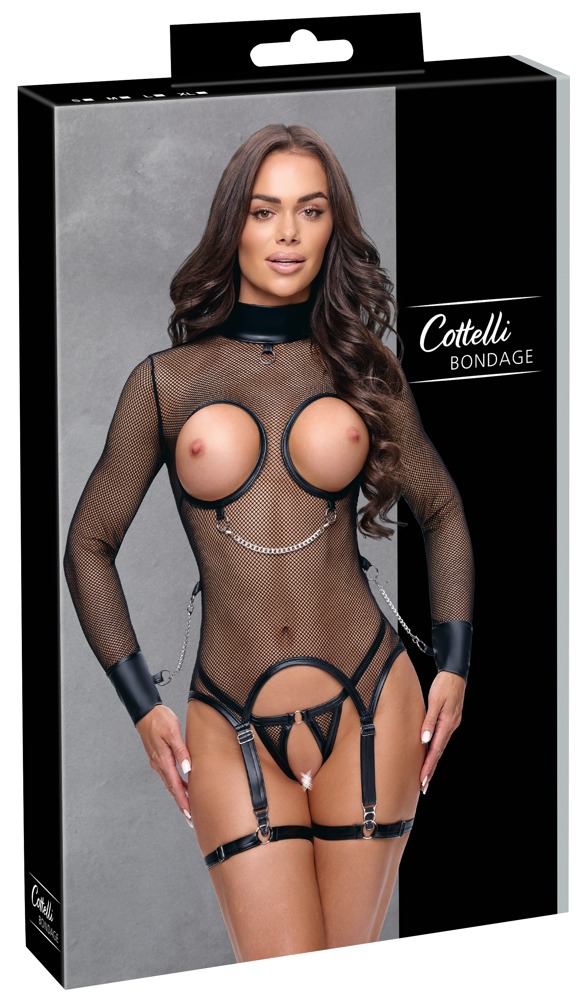 Corset Tip Basque Cottelli BONDAGE cu Cupe Deschise Lanțuri și Tanga