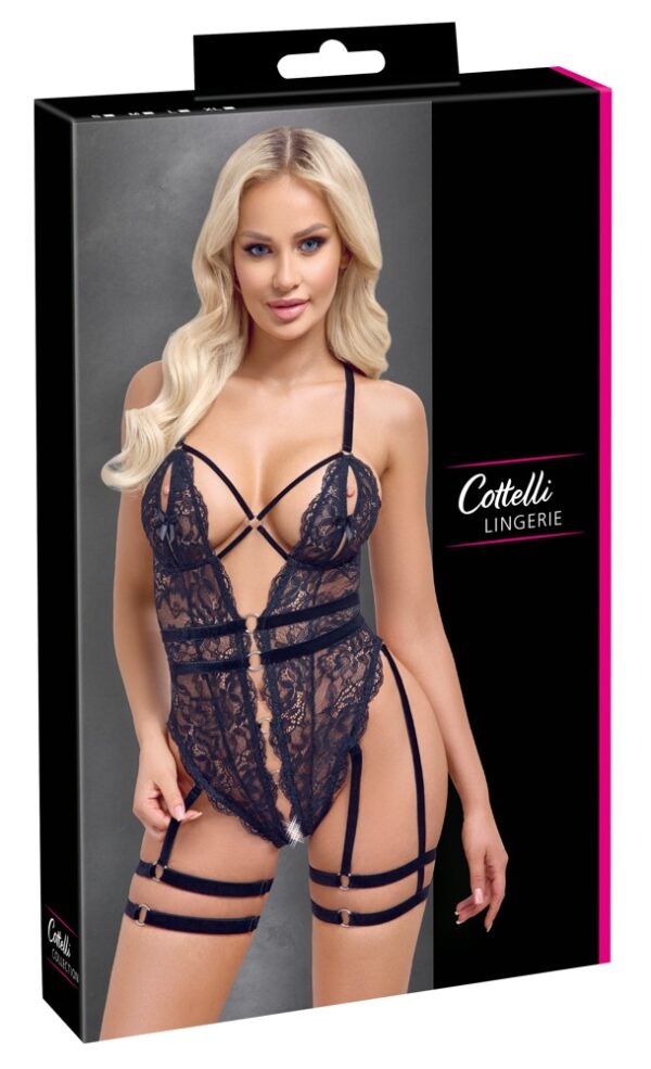 Body Dantelă Cottelli LINGERIE cu Cupe Deschise și Portjartier