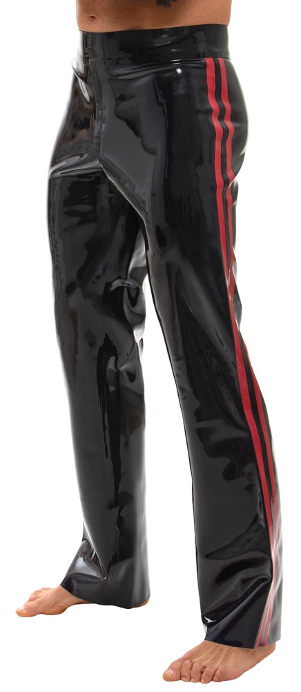 Pantaloni pentru Bărbați LateX Negri cu Dungi Roșii - imagine 2