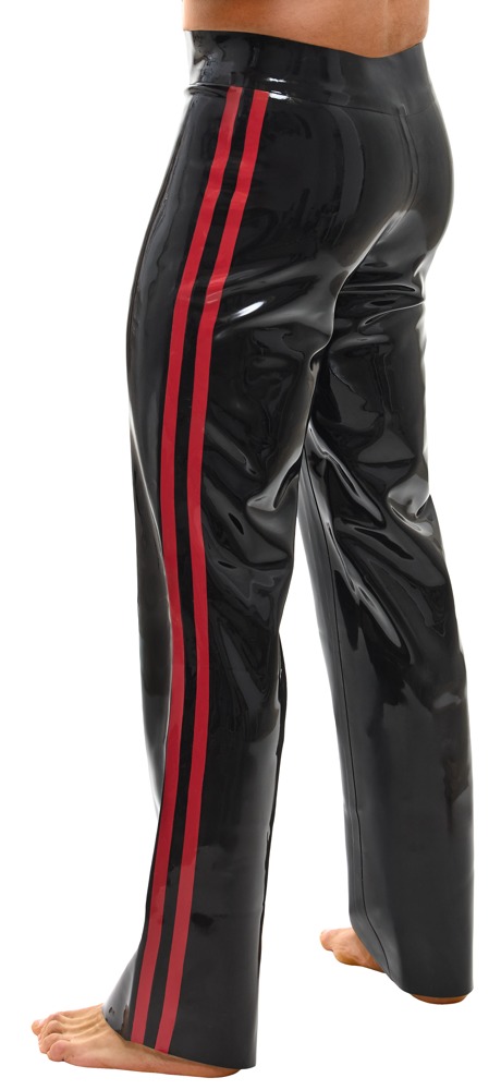 Pantaloni pentru Bărbați LateX Negri cu Dungi Roșii - imagine 4