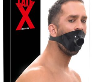 Căluș LateX Negru cu Orificiu și Curea Reglabilă