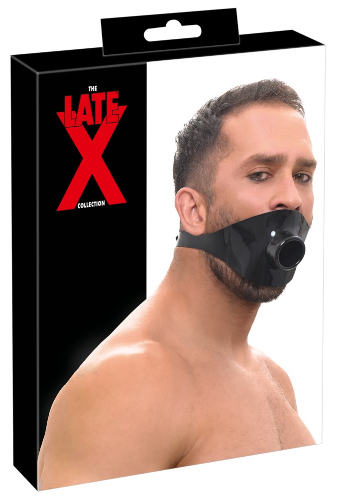 Căluș LateX Negru cu Orificiu și Curea Reglabilă