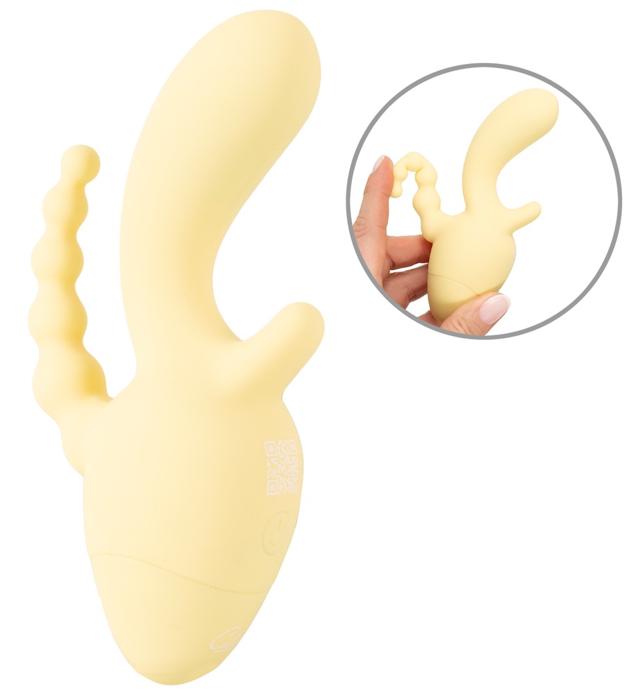 Cuties Triple Mini Vibrator Galben cu Stimulare Triplă - imagine 2