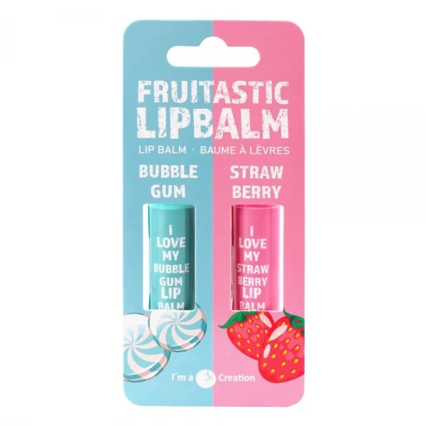 Set 2 Balsamuri de Buze 2K Fruitastic Bubble Gum și Strawberry 2 x 4,2 g