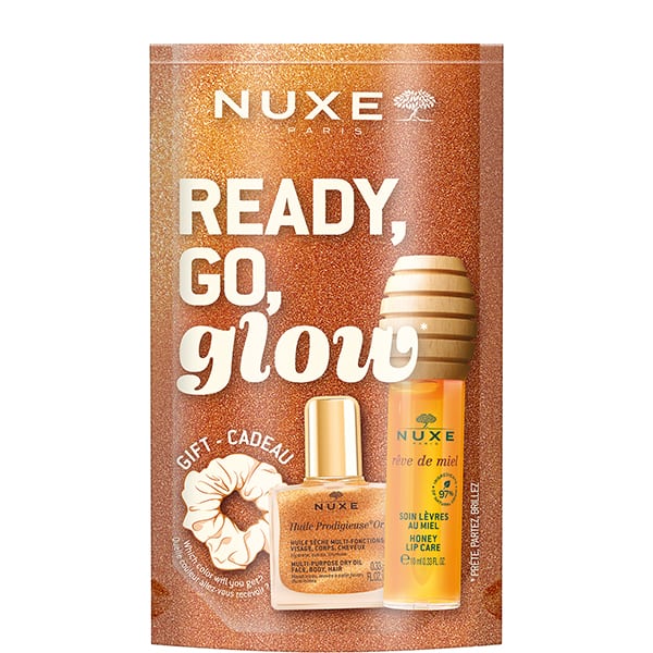 Nuxe Rêve de Miel Balsam de Buze cu Miere 10 ml + Ulei Prodigios Auriu 10 ml + Scrunchie